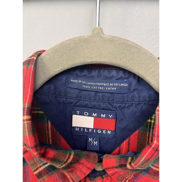 Vtg Tommy Hilfiger Shirt‎ Mens Medium Plaid Red Green Flannel Cotton Button - Picture 4 of 5